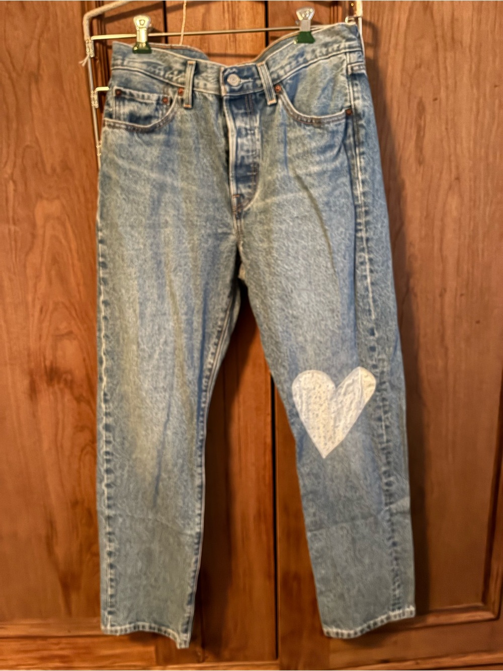 Levi's Light Blue Straight Leg Jeans with Floral Heart Patch